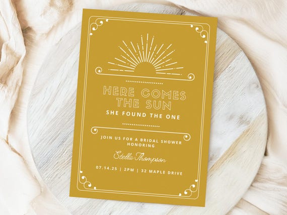 Professionally Printed | Here Comes the Sun - She Found the One| Bridal Shower Invitations