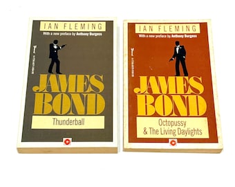 Ian Fleming James Bond Vintage Paperback Lot of 2 - Thunderball + Octopussy & The Living Daylights - Spy Thrillers