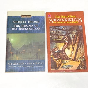 The Hound of Baskervilles & Sign of Four - Sherlock Holmes - Sir Arthur Conan Doyle - Vintage Paperback Lot of 2 - PreOwned Used - Very Good