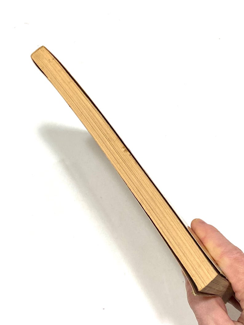 A hand is holding a single, upright book with a visible spine.