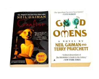 Neil Gaiman - Terry Pratchett - vintage paperback lot of 2 - Coraline - Good Omens