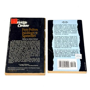 May include: Two vintage paperback books, one titled "Post-Prison Writings & Speeches" by Eldridge Cleaver, edited by Robert Scheer. The other book is titled "Soul on Ice". Both books are black with white text.