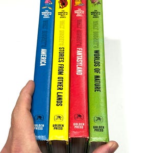 Wonderful Worlds of Walt Disney 4 Book Lot – America, Stories from Other Lands, Worlds of Nature, Fantasyland – Vintage Hardcover Books