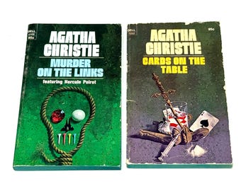 Agatha Christie Vintage Mystery Paperback Lot of 2 - Cards on the Table + Murder on the Links - Poirot Classics
