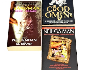 Neil Gaiman - vintage paperback lot of 3 - Good Omens - Smoke and Mirrors - Sandman Book of Dreams