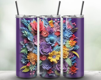 3D Floral Tumbler Wrap: Purple Background, 20 OZ (Digital Files)