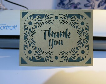 Original Thank You card with butterfly and flower 8.5''*5.5''cutting file/Cricut/Silhouette/SVG/DXF/PNG/instant download