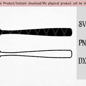 Czarny, pełny i rysowany linią kij baseballowy pliki SVG/PNG/DXF/do maszyny Cricut/sylwetka/plik do cięcia/natychmiastowe pobranie