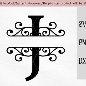 Split Capital Letter Monogramm SVG/DXF/PNG Dateien/Split Captital Letter J/direkter Download