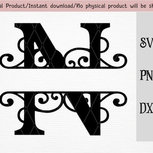 分割大文字モノグラム SVG/DXF/PNG ファイル/分割大文字 N/即時ダウンロード