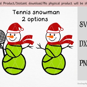 Boneco de neve de bola de tênis com chapéu de Natal e cachecol Arquivos SVG/PNG/DXF/para Cricut/máquina de silhueta/arquivo de corte/download instantâneo