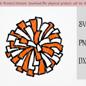May include: Orange and white pom pom cheerleading design. This digital download includes SVG, PNG, and DXF file formats.