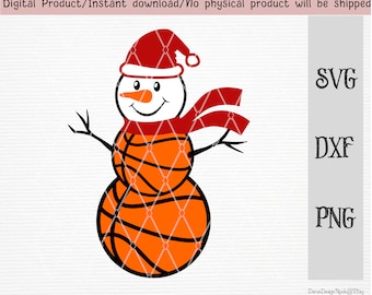 basketball snowman with Christmas hat and scarf SVG/PNG/DXF files/ for Cricut/silhouette machine/cut file/instant download