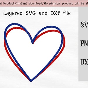 hand-drawn heart SVG/blue and red/Fourth of July/America/USA flag color SVG/ patriotic/Png/Dxf/instant download/Cricut file/Silhouette file