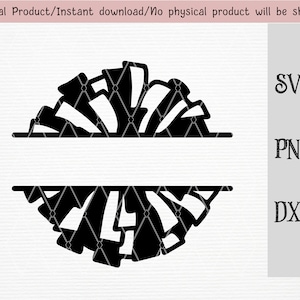 Split Pom Pom Svg/Hand-drawn cheerleading pom pom black/sport/SVG/PNG/DXF files/ for Cricut/silhouette machine/cut file/instant download