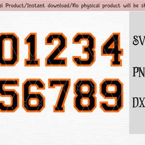 Orange and black Jersey numbers SVG/PNG/DXF files/sport numbers/ numbers clipart Cricut/silhouette machine/cut file/instant download
