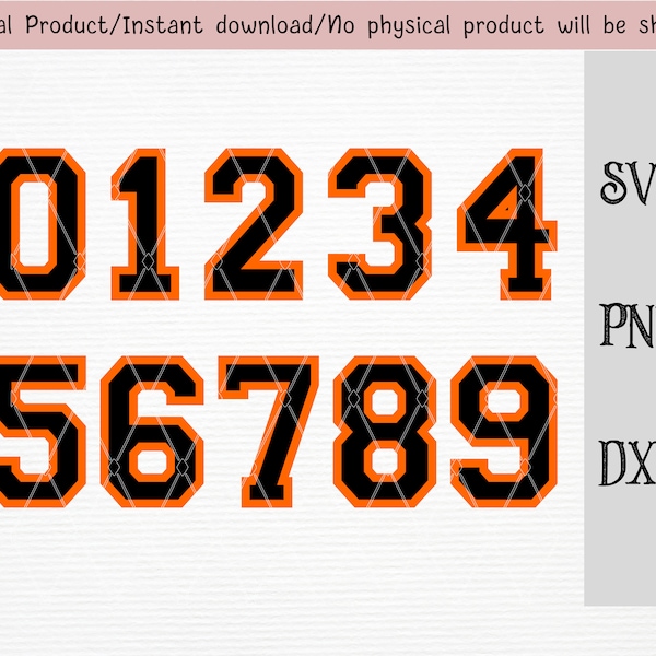 Orange and black Jersey numbers SVG/PNG/DXF files/sport numbers/ numbers clipart Cricut/silhouette machine/cut file/instant download