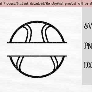 Bola de tênis de desenho de linha dividida Arquivos SVG / PNG / DXF / bola de tênis de desenho de linha preta para Cricut / máquina de silhueta / arquivo de corte / download instantâneo