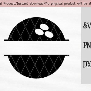 May include: Black and white digital design of a round, textured, split-in-half image with three white circles in the top half. The bottom half is blank and can be personalized. The design is available in SVG, PNG, and DXF formats.