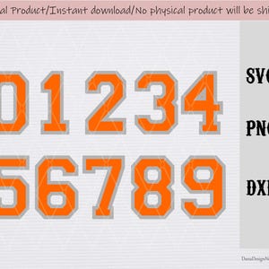 Orange jersey numbers with Gray edges SVG/PNG/DXF files/sport numbers/ numbers clipart Cricut/silhouette machine/cut file/instant download