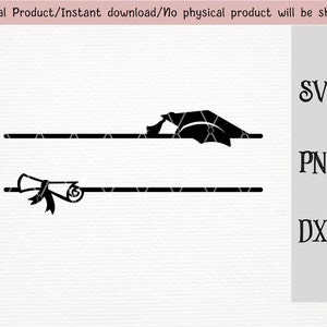 Può includere: Silhouette in bianco e nero di un cappello di laurea e un diploma, adatto per l'uso in progetti di artigianato. L'immagine è disponibile nei formati SVG, PNG e DXF.