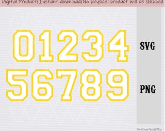 White jersey numbers with yellow edges SVG/PNG files/sport numbers/ numbers clipart Cricut/silhouette machine/cut file/instant download