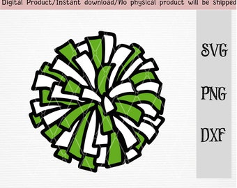 Pom Pom Svg/Green cheerleading pom pom with black line/sport/SVG/PNG/DXF files/ for Cricut/silhouette machine/cut file/instant download