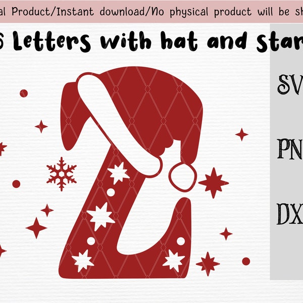 Christmas letters with hat and snowflakes SVG/DXF/PNG files/instant download