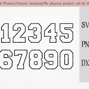 Jersey numbers SVG/PNG/DXF/jersey numbers outline clipart/instant download/cut file
