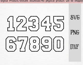Jersey numbers SVG/PNG/DXF/jersey numbers outline clipart/instant download/cut file