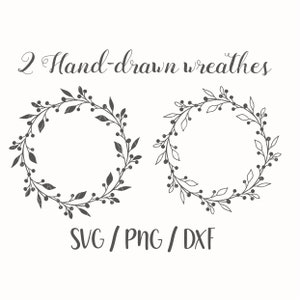 2 couronnes florales/ botaniques dessinées à la main fichier de coupe PNG / SVG / DXF pour machine cricut / silhouette
