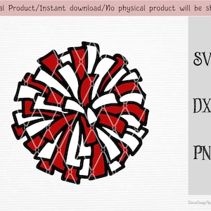Pom Pom Svg/Roter Cheerleader-Pom Pom mit schwarzer Linie/Sport/SVG/PNG/DXF-Dateien/für Cricut/Silhouette-Maschine/Schnittdatei/sofortiger Download