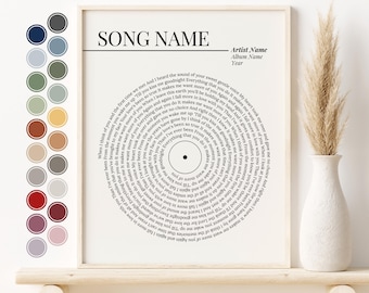 Record Lyrics Personalized Song print, Favorite Song Digital Download wall art, poster, Custom print, Printable quote, Neutral, First Dance
