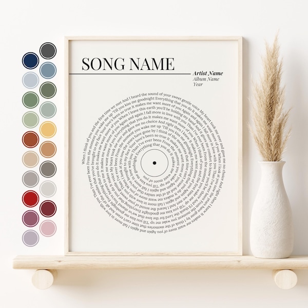 Record Lyrics Personalized Song print, Favorite Song Digital Download wall art, poster, Custom print, Printable quote, Neutral, First Dance