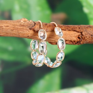 Aquamarine with 14K Gold Minimal Birthstone, Birthstone Gift, Aquamarine Hoops, Studded With Natural Women Perfect For Everyday Or Gifting.