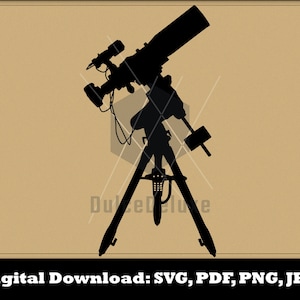Astrophotography Refractor Telescope SVG - Equatorial Mount Orion Astronomy Stargazing Nebula Glowforge Cricut Silhouette Clipart Vector