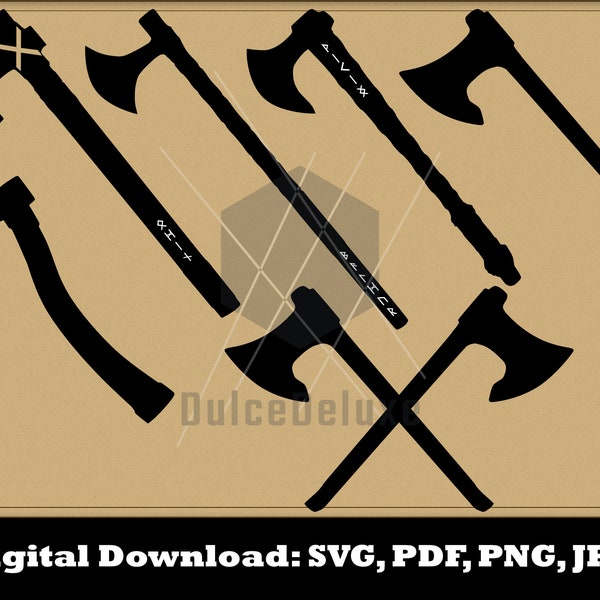 Viking Axe SVG bundle - Viking Axes Clipart - Medieval Crossed Axes Silhouette Cut Files - Vector Instant Download Glowforge - Fantasy Rune