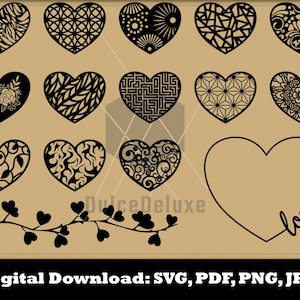 Heart SVG - Heart Silhouette - Heart Bundle SVG - Heart Clipart - Heart Cut File - Heart Vector Instant Download - Patterns Valentines love