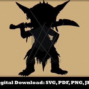 Goblin SVG - Dungeons and Dragons Creature mitiche Mostri Bestie Silhouette Clipart Vector Pathfinder RPG Mitologia greca DnD da tavolo