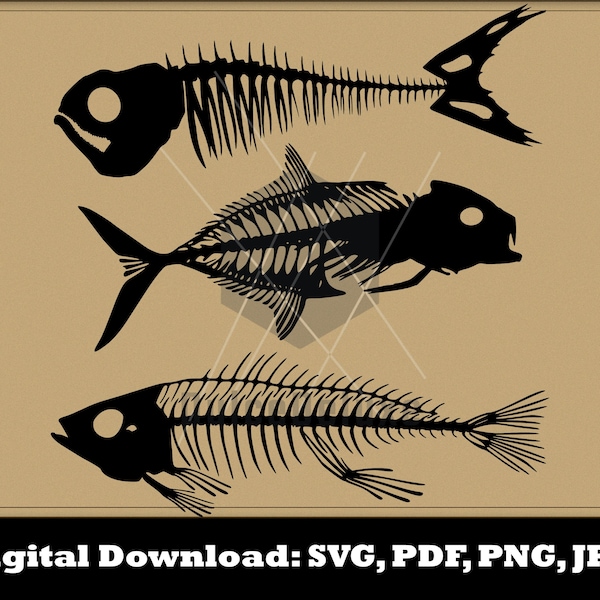 Fish Skeletons SVG - Fish Bones Silhouette - Fish Bones Clipart - Fish Bones Vector Instant Download Glowforge Ready Cricut Bundle