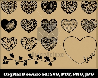 Heart SVG - Heart Silhouette - Heart Bundle SVG - Heart Clipart - Heart Cut File - Heart Vector Instant Download - Patterns Valentines love