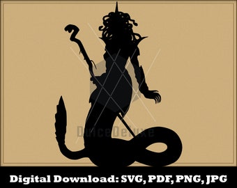 Medusa SVG - Gorgon SVG Dungeons and Dragons Mythical Creatures Monsters Beasts Silhouette Clipart Vector Pathfinder RPG Greek Mythology DnD