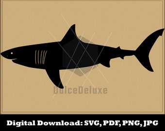 Great White Shark SVG - Great White Shark Cut Files for Silhouette - Great White Shark Clipart - Vector Instant Download - Tiger Hammerhead