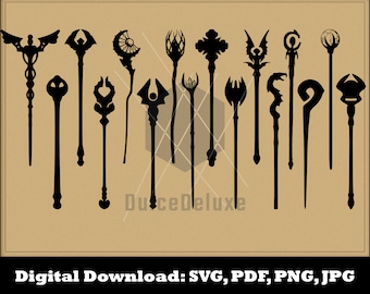Magical Staff SVG - Dungeons and Dragons Mythical Weapons Staves Silhouette Clipart Vector Pathfinder RPG Fantasy Anime Video Game DnD