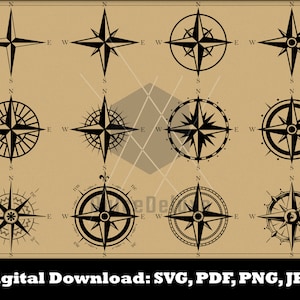 Compass SVG - Compass Silhouette - Compass Clipart - Compass Cut File - Compass Vector Instant Download Glowforge Ready Cricut Bundle