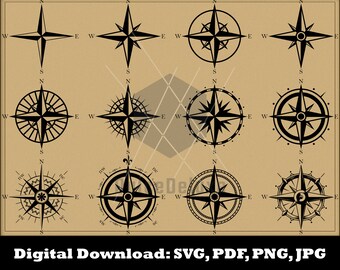 Compass SVG - Compass Silhouette - Compass Clipart - Compass Cut File - Compass Vector Instant Download Glowforge Ready Cricut Bundle