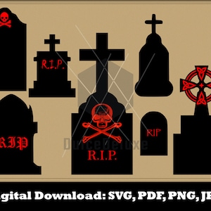 Grafstenen SVG - Halloween, Spooky Season, begraafplaats, grafsteen, silhouet, gesneden bestand, Vector, Instant Download, Glowforge Ready, Cricut