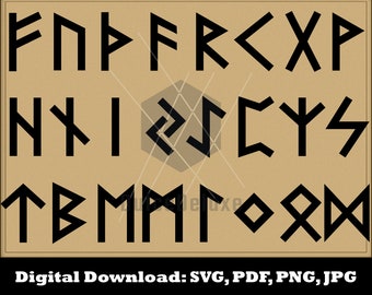 Viking Runes SVG Bundle - Elder Futhark Font Mjolnir Vegvisir Valknut Aegishjalmur Helm of Awe Clipart Vector Instant Download Glowforge