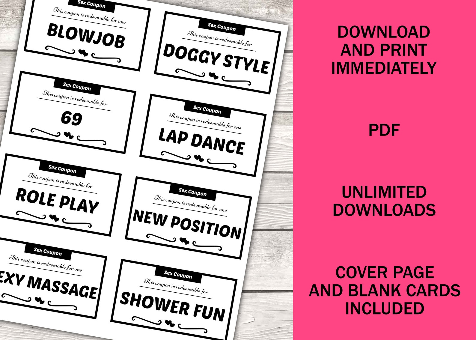 Printable Sex Coupons Boyfriend Birthday Gift for Him Valentines Day ...