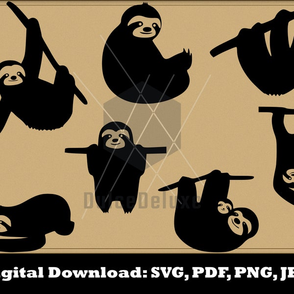 Sloth SVG - Sloth Silhouette - Glowforge Sloth - Sloth Bundle SVG - Sloth Clipart - Sloth Cut File - Vector Instant Download - Laser Cricut